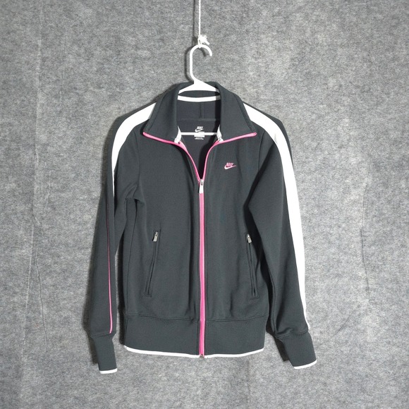Nike Other - Nike Track Jacket Men M Grey White Pink 370397-060 Full Zip Mock Neck Striped